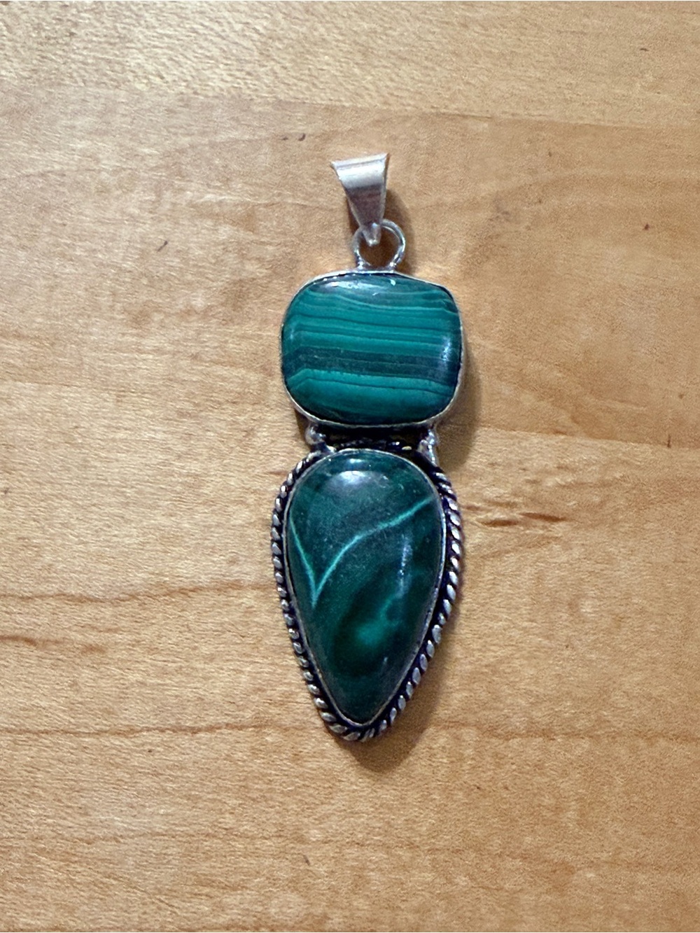 Green Malachite Double-Stone Pendant Necklace